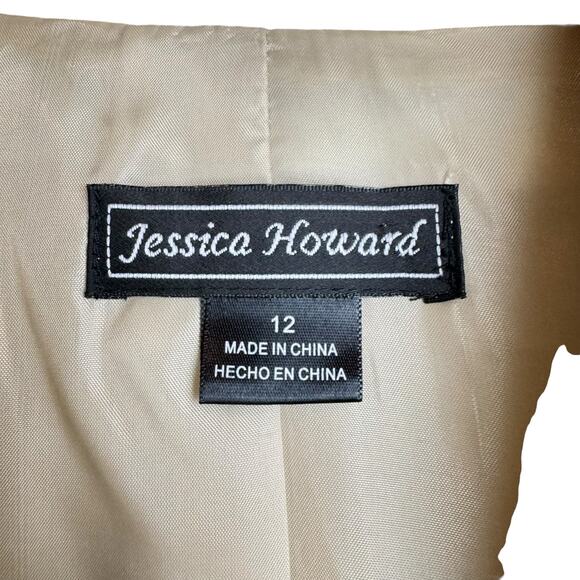 Jessica Howard Tan Gold Tiered Ruffle Sleeveless 2 Piece Jacket Formal Dress Set - Picture 13 of 16